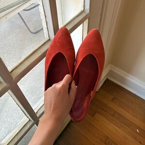 everlane orange suede slingback shoes